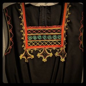Vintage handmade Mexican embroidered black dress